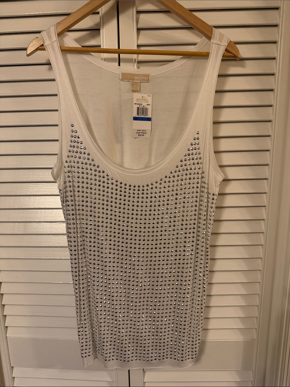 NWT Michael Michael Kors White Studded Tank Top – Silver Accents – Size XL - Picture 1 of 3